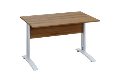 EPK 28 - 12 stůl kancelářský, kovová podnož bílá, deska 25 mm, široký 1200 mm, ořech světlý